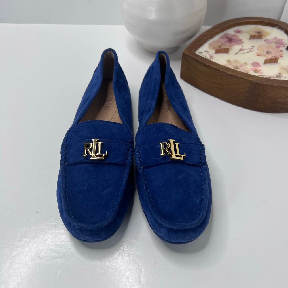 Lauren Ralph Lauren Averi III Suede Loafers Slip On Monogram Blue Women 6